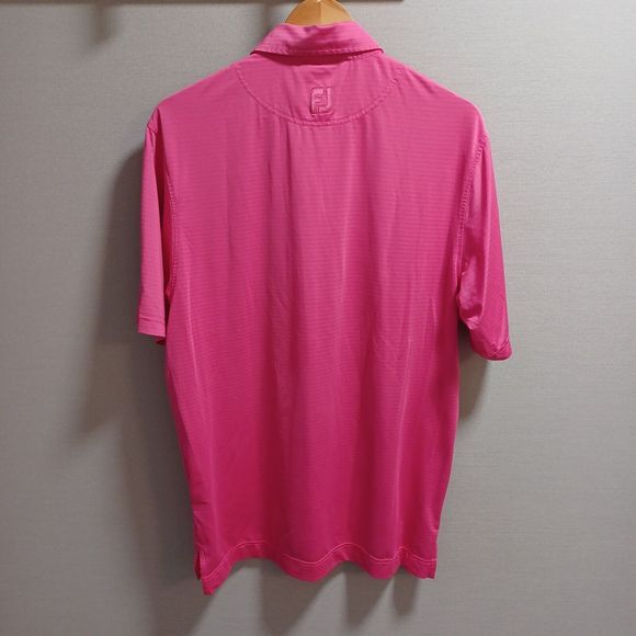 FootJoy Short Sleeve Pink Striped Golf Performance Polo Shirt  Men's Medium Logo - Picture 3 of 6